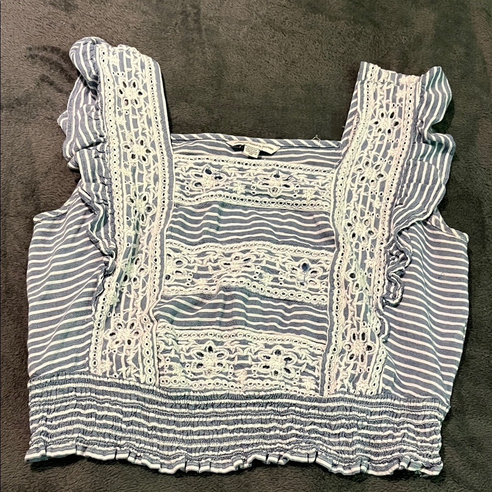 Striped sleveless embroidered crop top